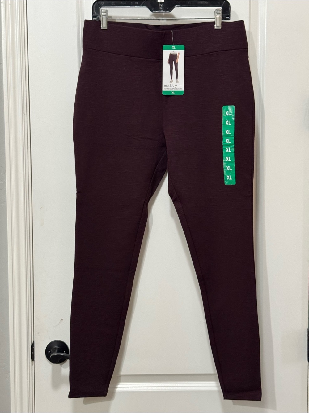 Matty M High Rise Ponte Leggings - Burgundy Size XL rise 13” W 15-19 NWT